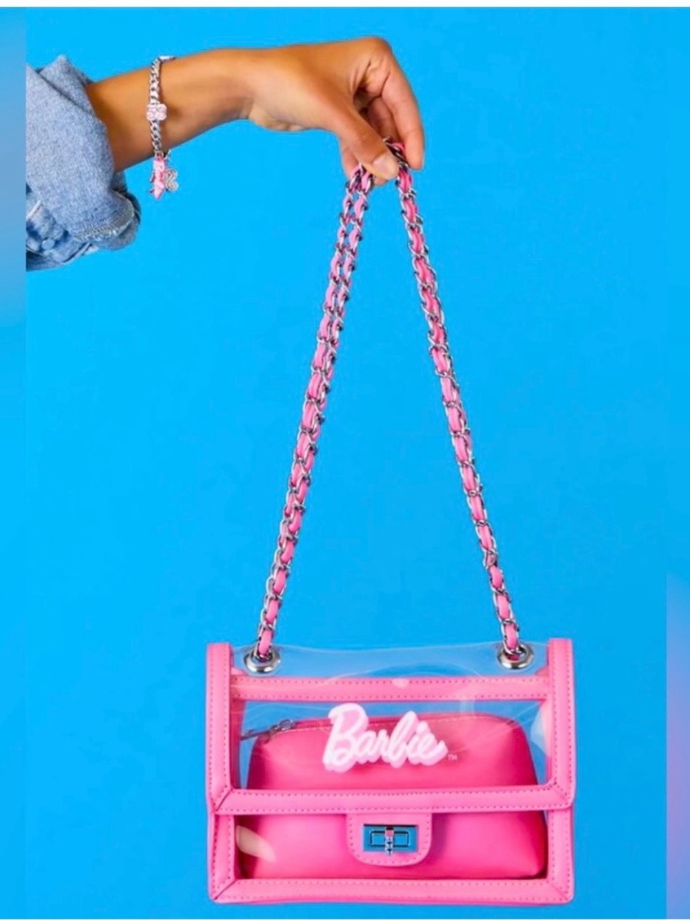 Barbie Forever 21 Pink Clear Chain Crossbody Bag Limited Edition